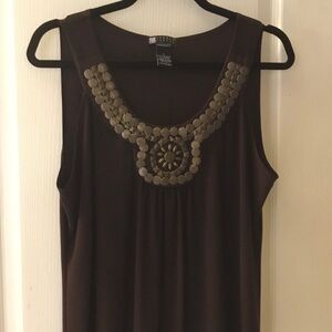Carole Little Brown Tank Top with Gold Accents